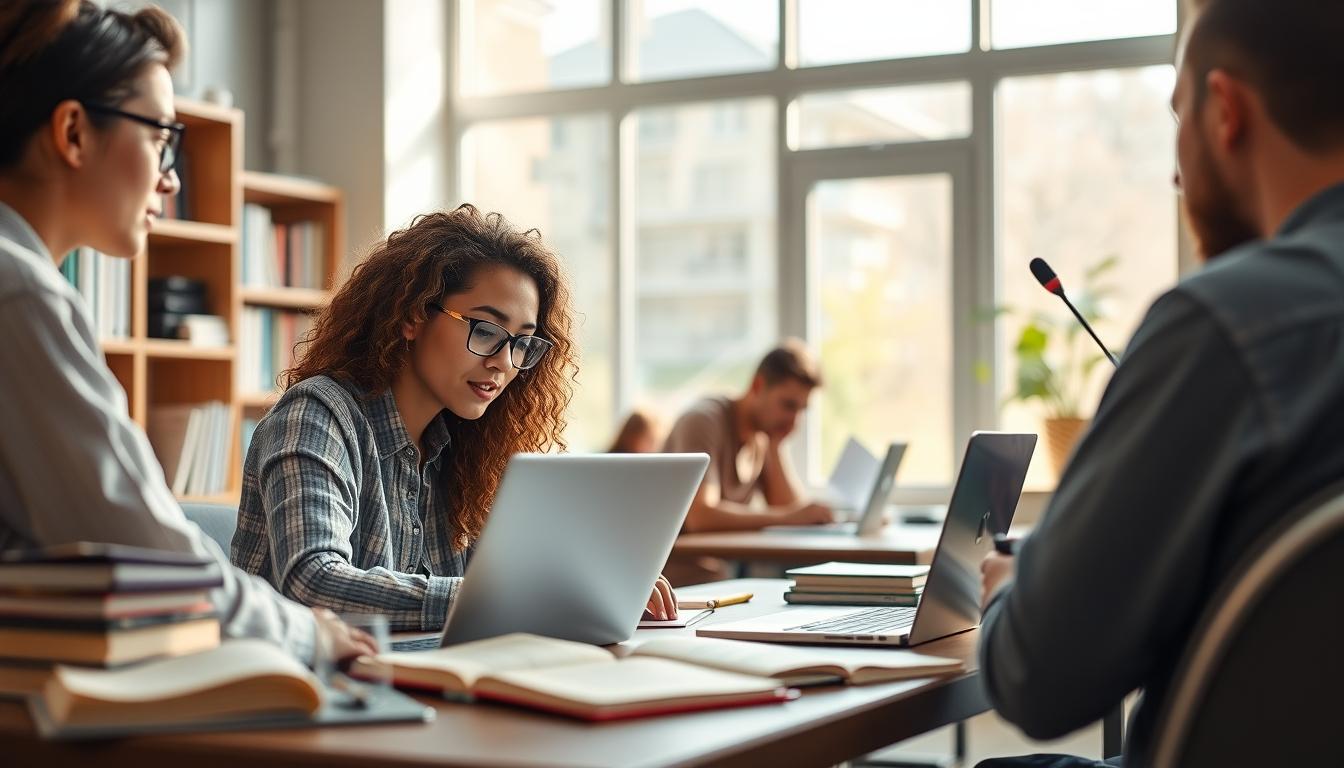 Students collaborating in study space